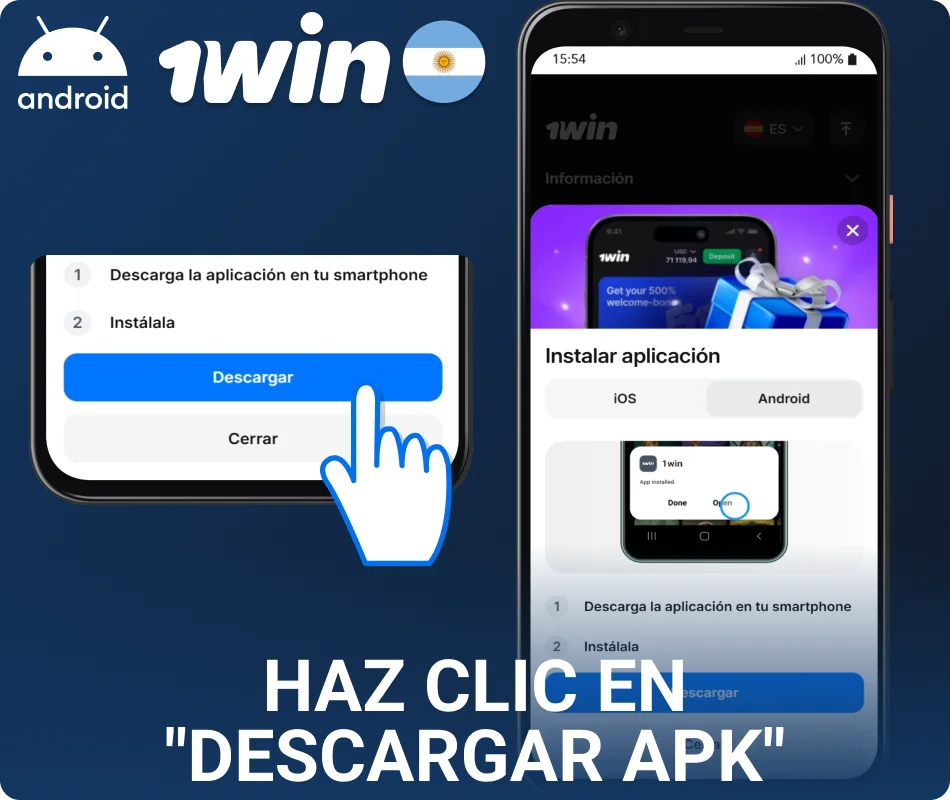 Tocá descargar la aplicación de Android de 1win Argentina