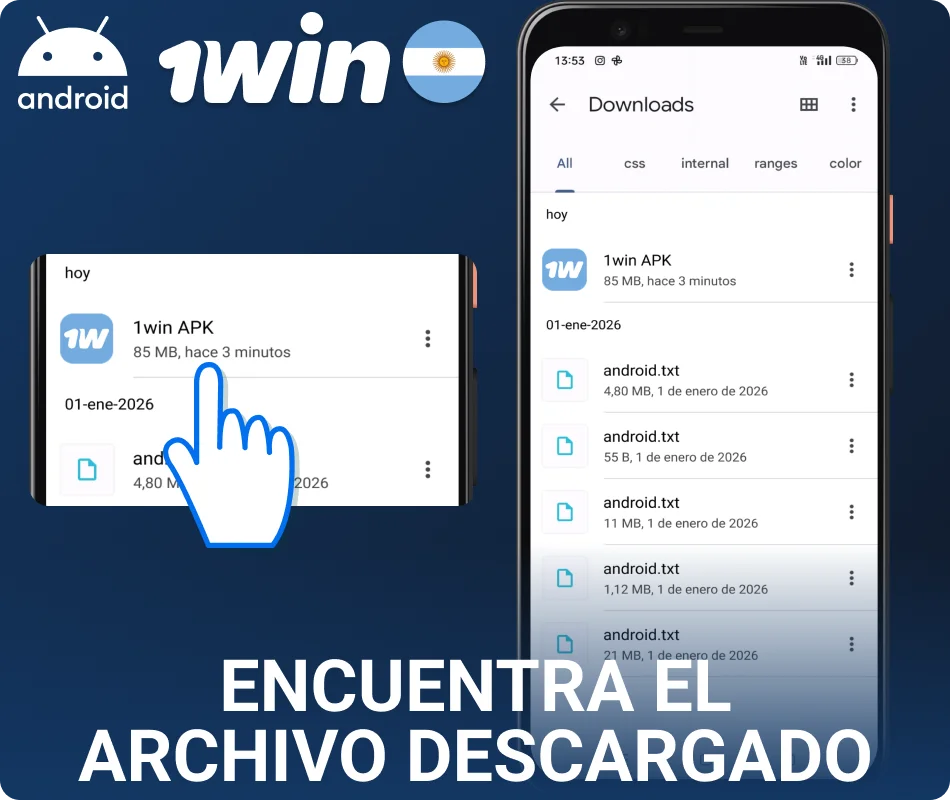 Buscá la aplicación de Android de 1win AR