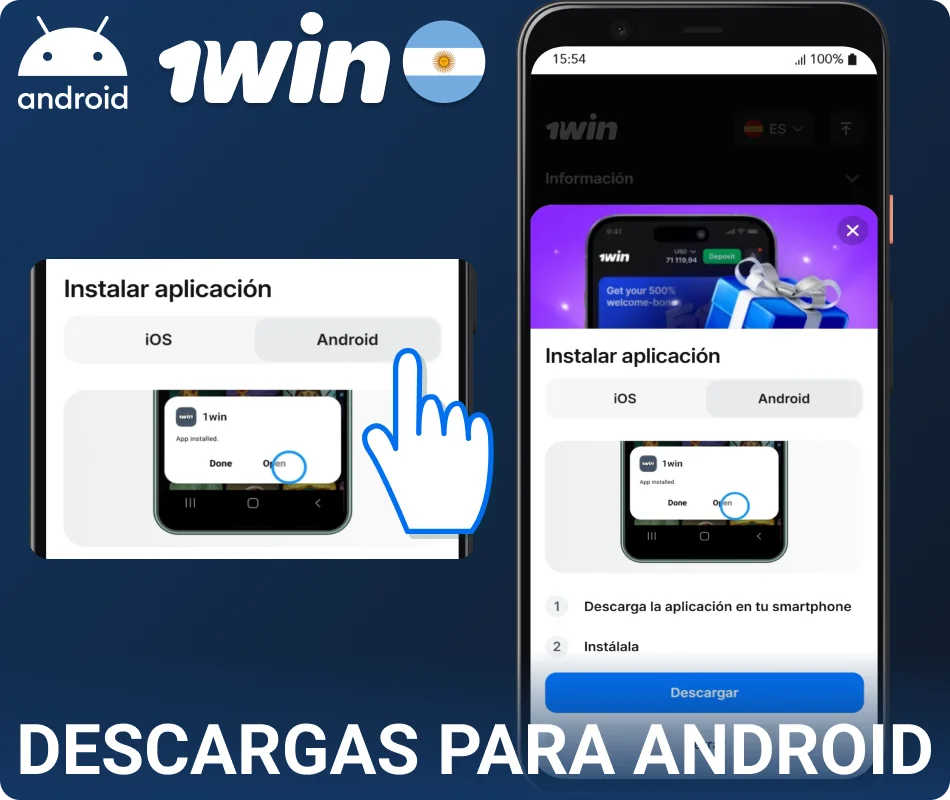 Elegí la sección de descarga para Android 1win AR