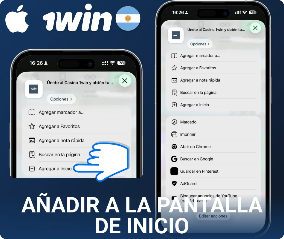 Agregá a la pantalla de inicio 1win Argentina