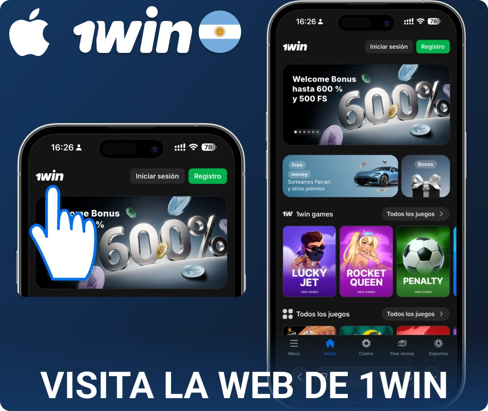 Visitá el sitio web móvil de 1win AR