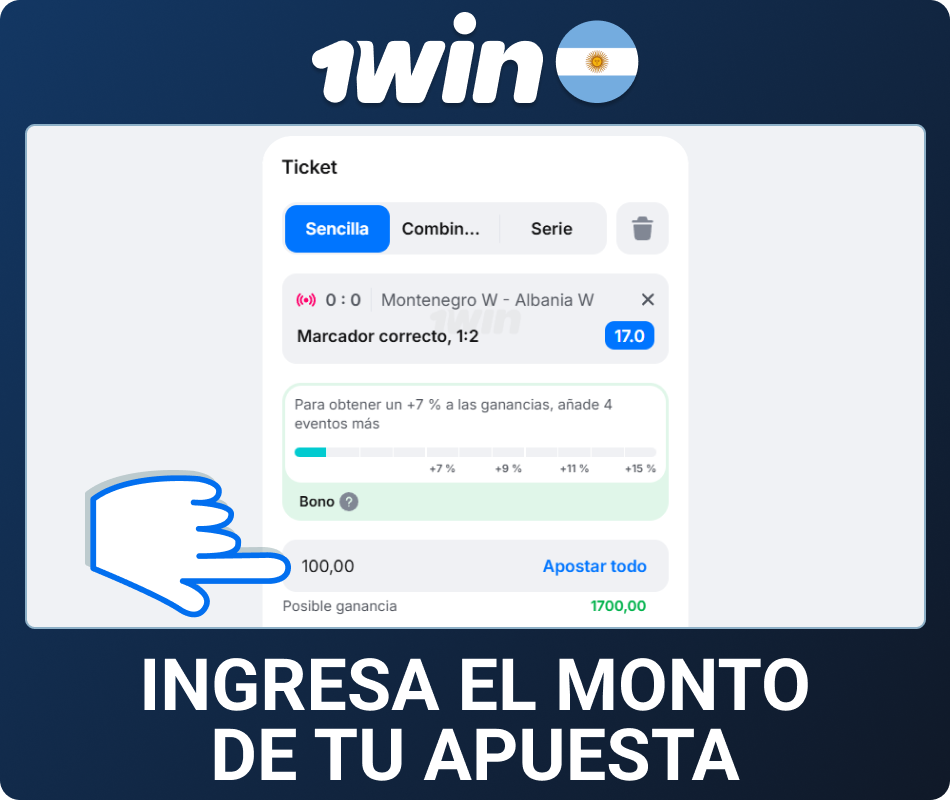 Ingresá el monto de la apuesta en 1win AR
