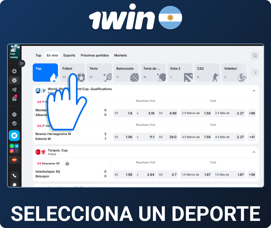 Elegí un deporte en 1win Argentina