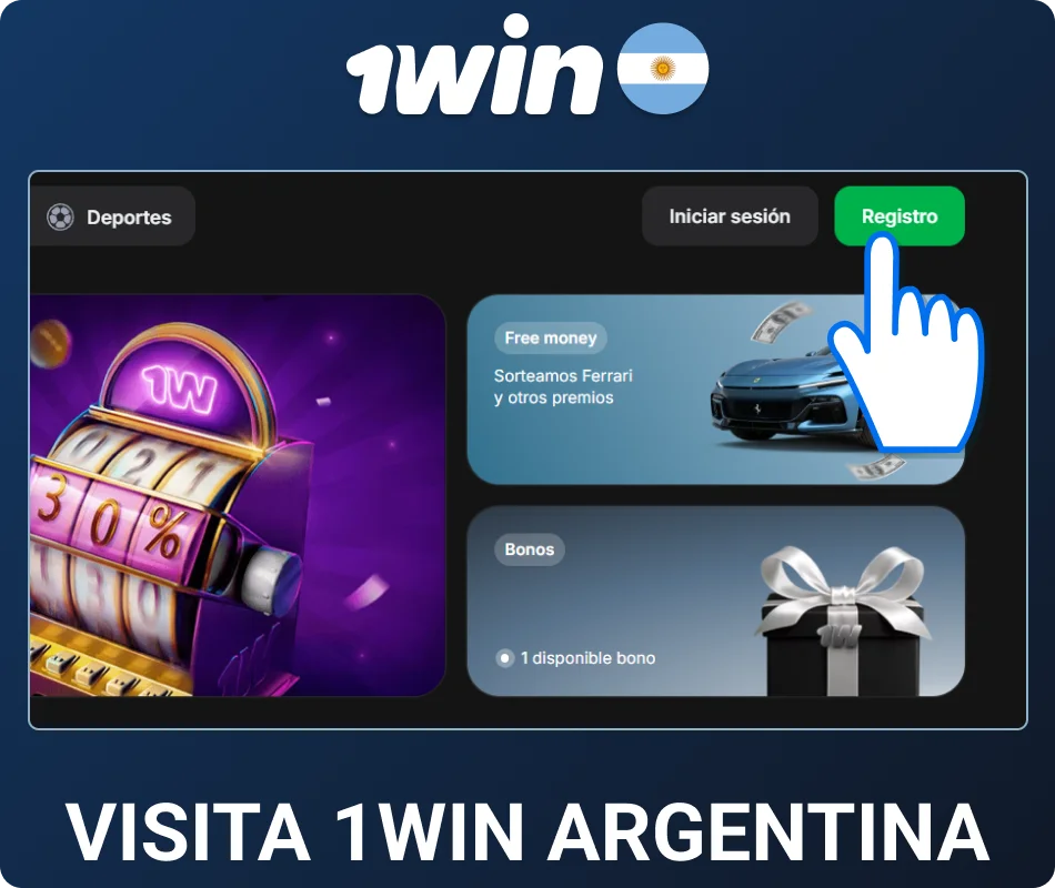 Tocá el botón de registro en 1win AR