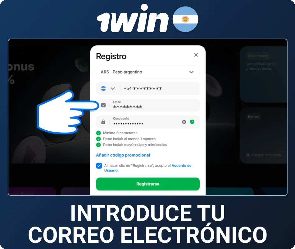 Ingresá el correo electrónico en 1win AR