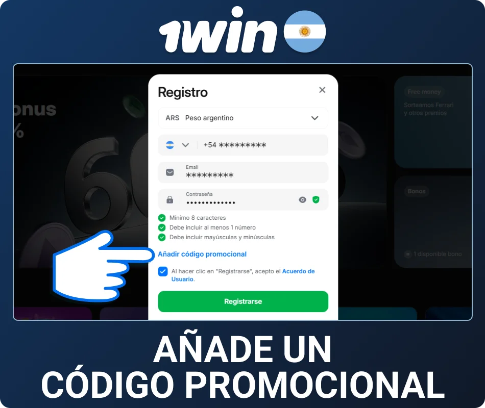 Agregá el código promocional en 1win Argentina