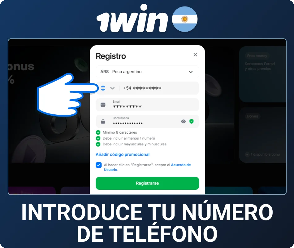 Ingresá el número de teléfono en 1win Argentina